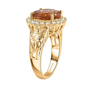EverTrue Autumn Alexite and White Zircon 5.25 ctw Sunflower Bloom Ring in 18K YG Plated (Size 11.0)