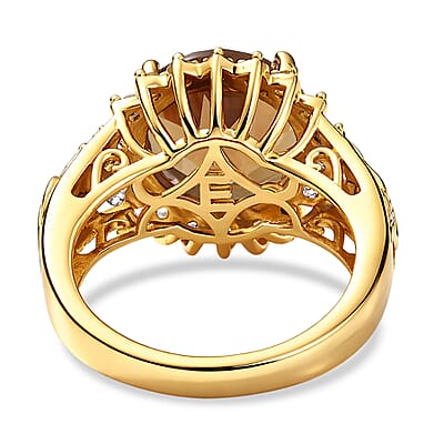 EverTrue Autumn Alexite and White Zircon 5.25 ctw Sunflower Bloom Ring in 18K YG Plated (Size 5.0)