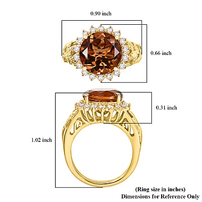 EverTrue Autumn Alexite and White Zircon 5.25 ctw Sunflower Bloom Ring in 18K YG Plated (Size 5.0)