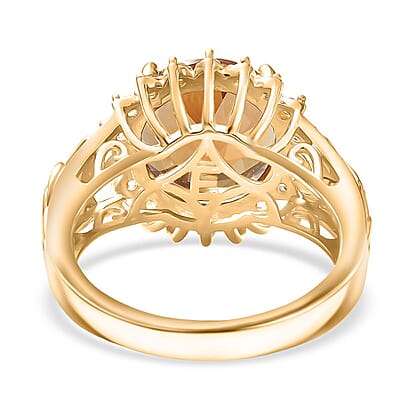 EverTrue Autumn Alexite and White Zircon 5.25 ctw Sunflower Bloom Ring in 18K YG Plated (Size 7.0)