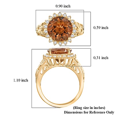 EverTrue Autumn Alexite and White Zircon 5.25 ctw Sunflower Bloom Ring in 18K YG Plated (Size 8.0)