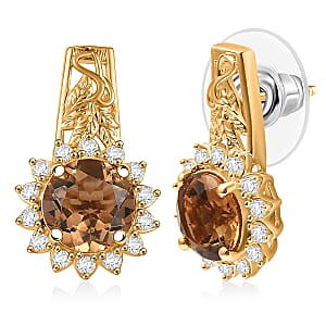 EverTrue Autumn Alexite and White Zircon 4.60 ctw Sunflower Earrings in 18K YG Plated