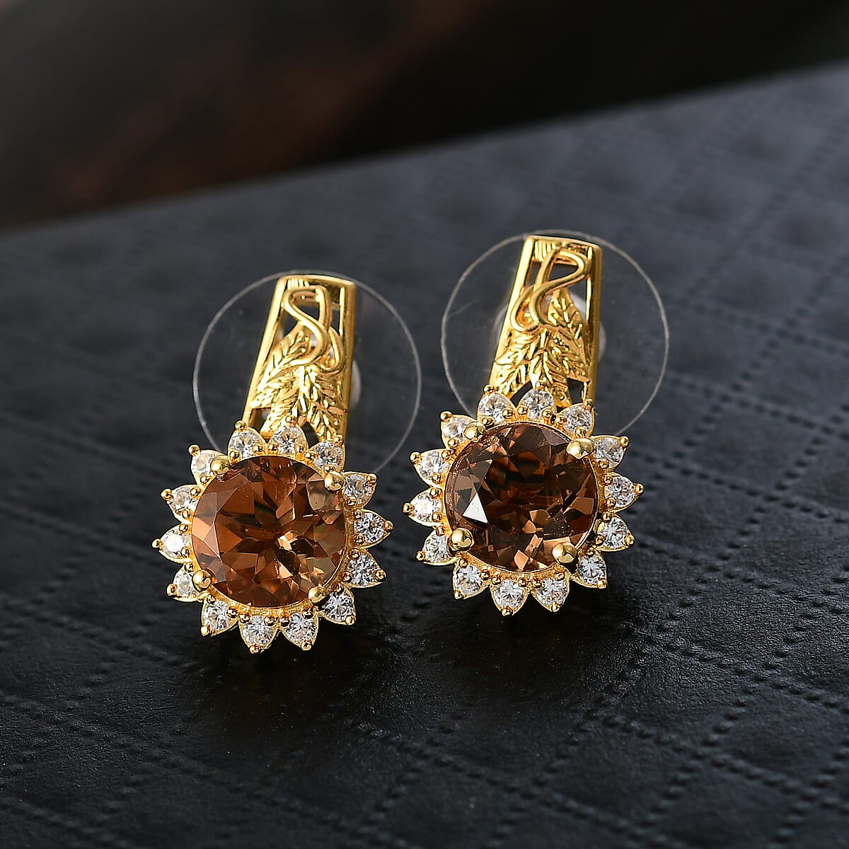 EverTrue Autumn Alexite and White Zircon 4.60 ctw Sunflower Earrings in 18K YG Plated image number 1