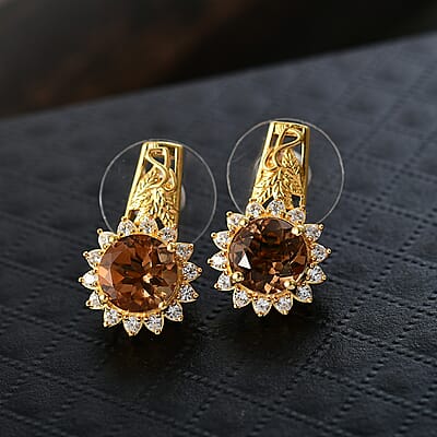 EverTrue Autumn Alexite, White Zircon Sunflower Earrings in 18K YG Plated 4.60 ctw