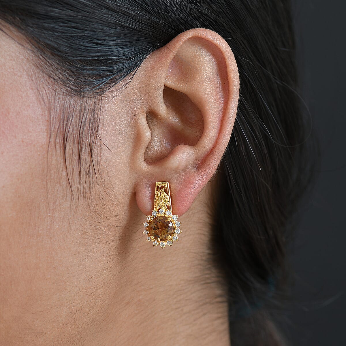 EverTrue Autumn Alexite and White Zircon 4.60 ctw Sunflower Earrings in 18K YG Plated image number 2