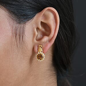 EverTrue Autumn Alexite, White Zircon Sunflower Earrings in 18K YG Plated 4.60 ctw