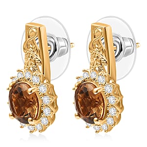 EverTrue Autumn Alexite, White Zircon Sunflower Earrings in 18K YG Plated 4.60 ctw