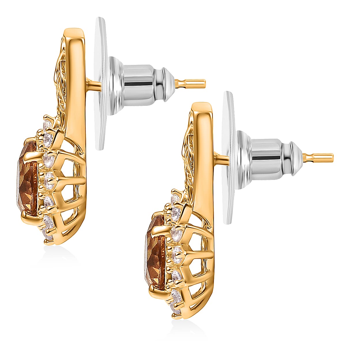 EverTrue Autumn Alexite and White Zircon 4.60 ctw Sunflower Earrings in 18K YG Plated image number 4