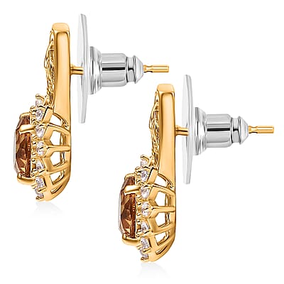 EverTrue Autumn Alexite, White Zircon Sunflower Earrings in 18K YG Plated 4.60 ctw