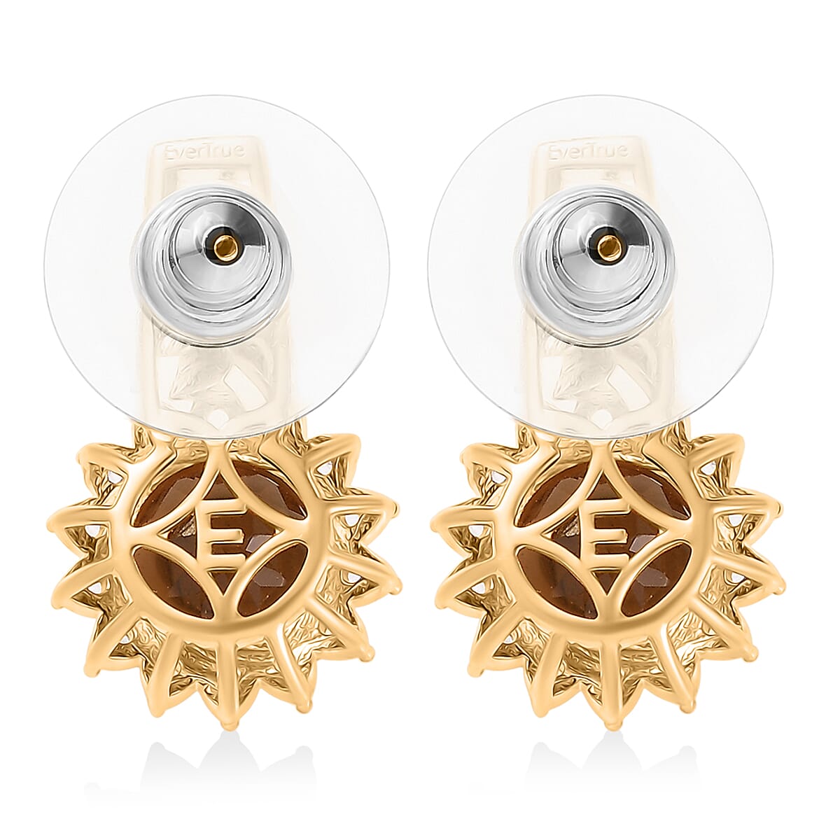 EverTrue Autumn Alexite and White Zircon 4.60 ctw Sunflower Earrings in 18K YG Plated image number 5
