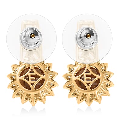 EverTrue Autumn Alexite, White Zircon Sunflower Earrings in 18K YG Plated 4.60 ctw