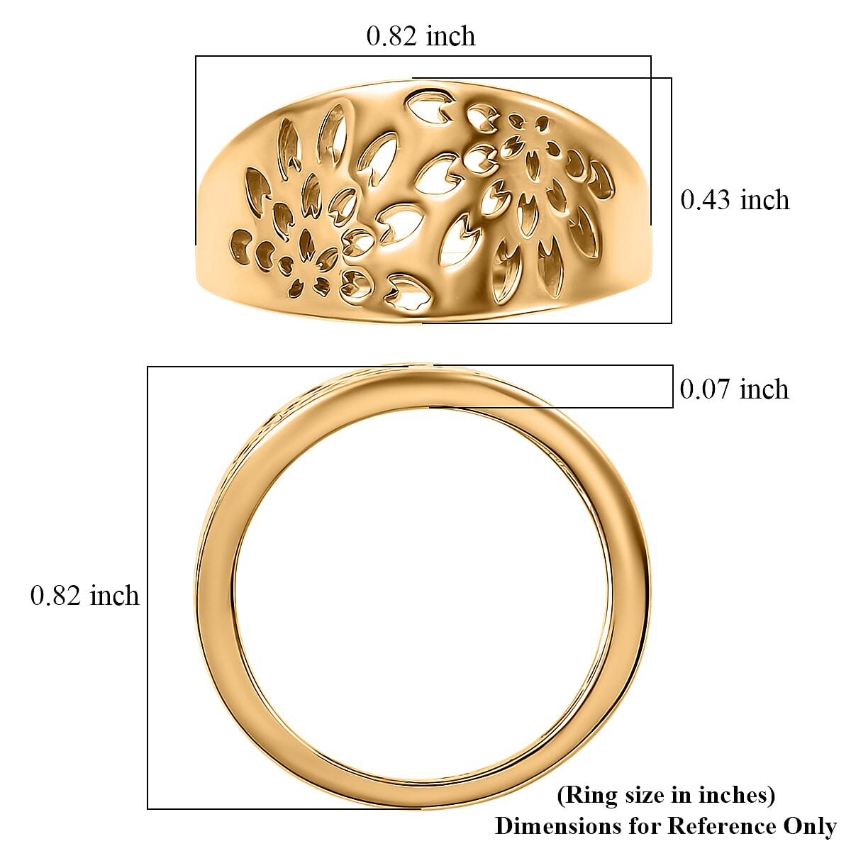 EverTrue Bronzella Collection Bloom Cutwork Band Ring in 18K Yellow Gold Plated Bronze (Size 6.0)