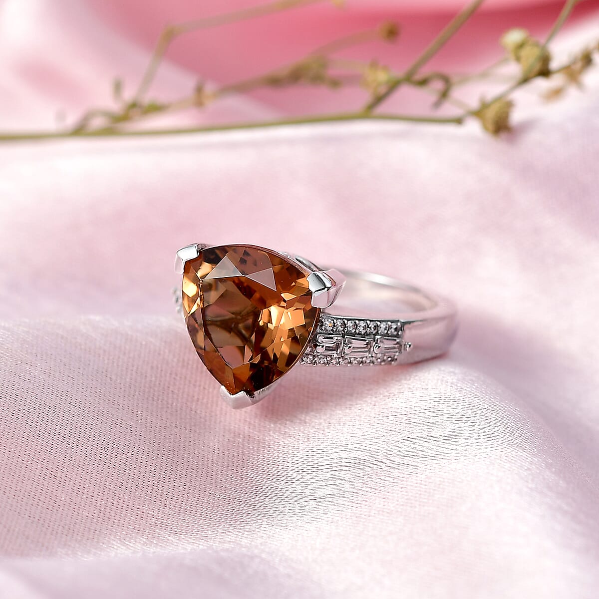 EverTrue Golden Fall Autumn Alexite, White Zircon Ring in Platinum Bond 5.80 ctw (Size 5.0) image number 1