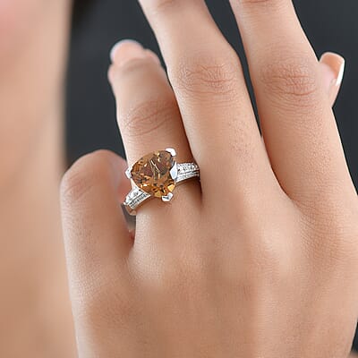 EverTrue Golden Fall Autumn Alexite, White Zircon Ring in Platinum Bond 5.80 ctw (Size 5.0)