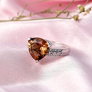 EverTrue Golden Fall Autumn Alexite, White Zircon Ring in Platinum Bond 5.80 ctw (Size 6.0)