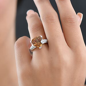 EverTrue Golden Fall Autumn Alexite, White Zircon Ring in Platinum Bond 5.80 ctw (Size 7.0)