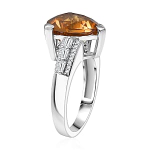 EverTrue Golden Fall Autumn Alexite, White Zircon Ring in Platinum Bond 5.80 ctw (Size 7.0)