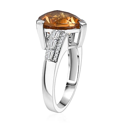 EverTrue Autumn Alexite and White Zircon 5.80 ctw Art Deco Ring in Platinum Bond (Size 7.0)