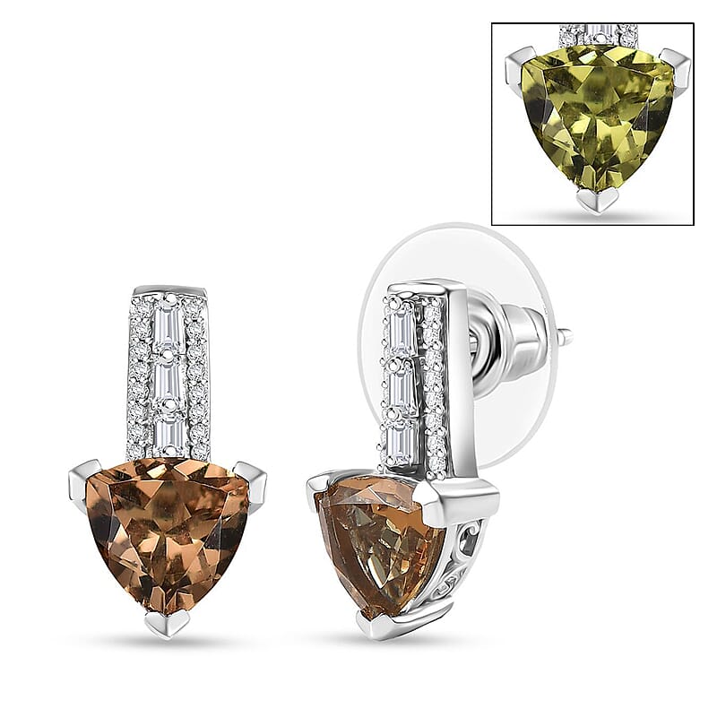EverTrue Golden Fall Autumn Alexite and White Zircon 2.90 ctw Art Deco Earrings in Platinum Bond