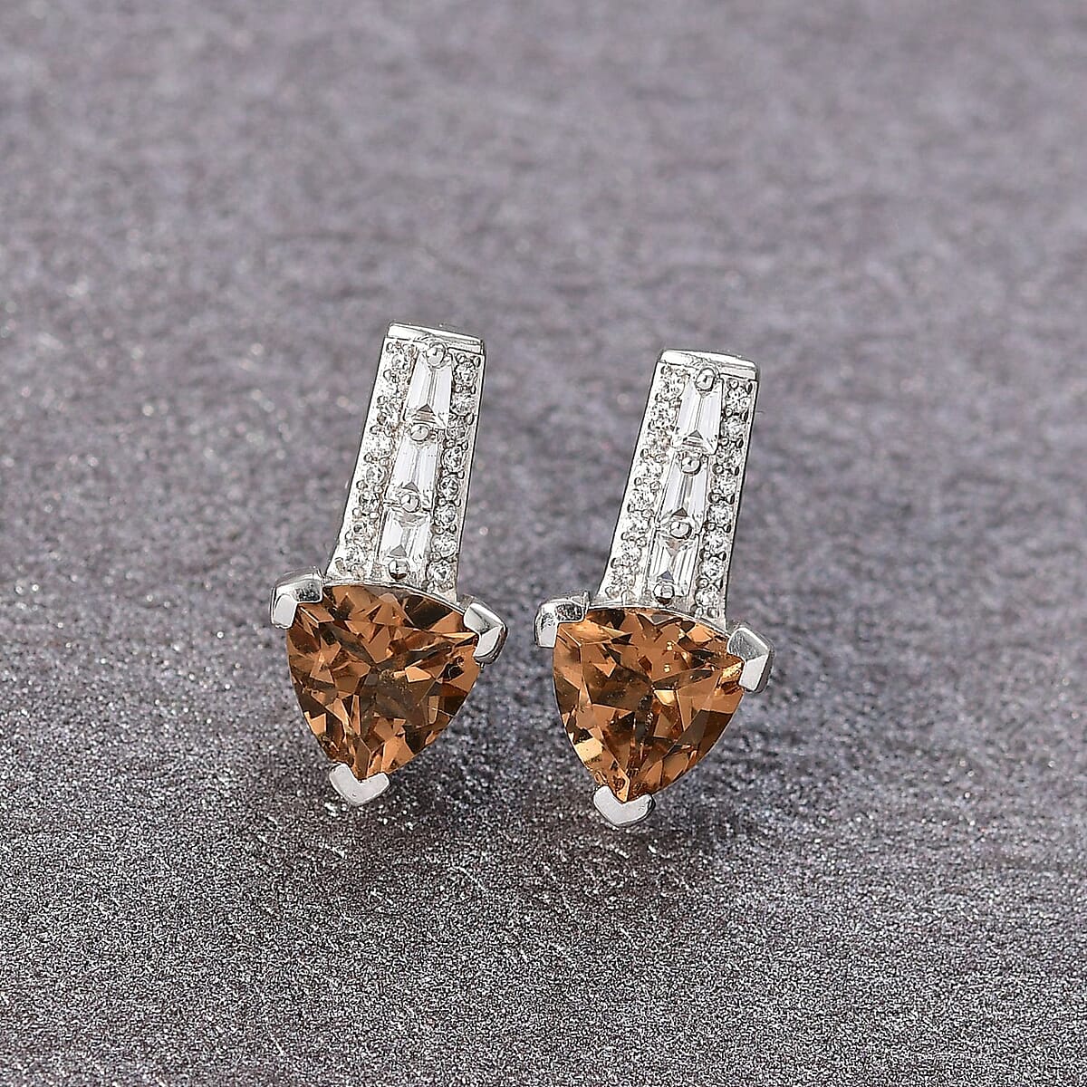 EverTrue Autumn Alexite and White Zircon 2.90 ctw Earrings in Platinum Bond image number 1