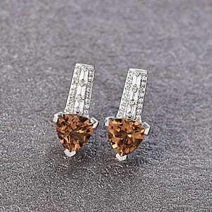 EverTrue Golden Fall Autumn Alexite and White Zircon 2.90 ctw Art Deco Earrings in Platinum Bond