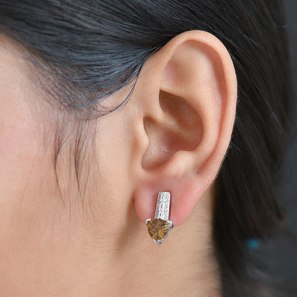 EverTrue Autumn Alexite and White Zircon 2.90 ctw Earrings in Platinum Bond image number 2