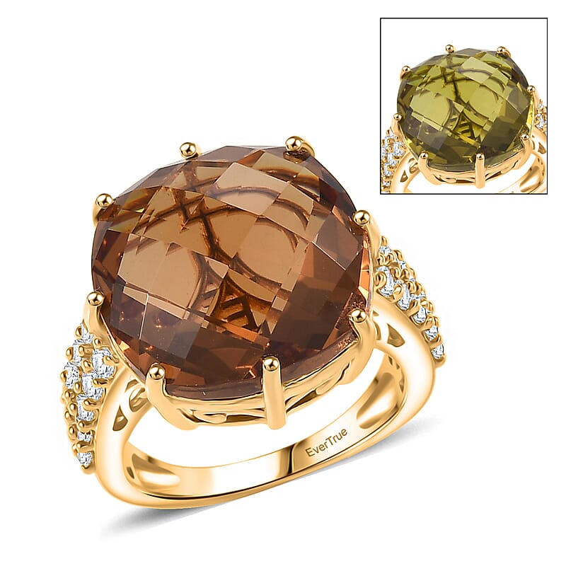 EverTrue Autumn Alexite, White Zircon Ring in 18K YG Plated 16.40 ctw (Size 10.0)