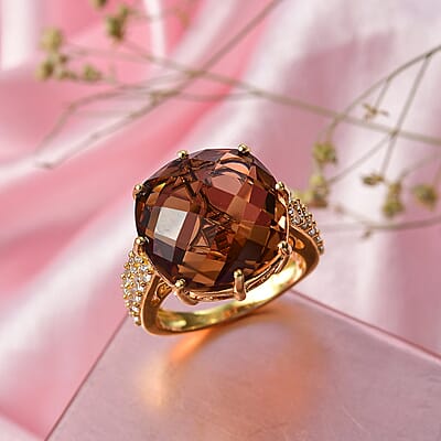 EverTrue Autumn Alexite, White Zircon Ring in 18K YG Plated 16.40 ctw (Size 10.0)