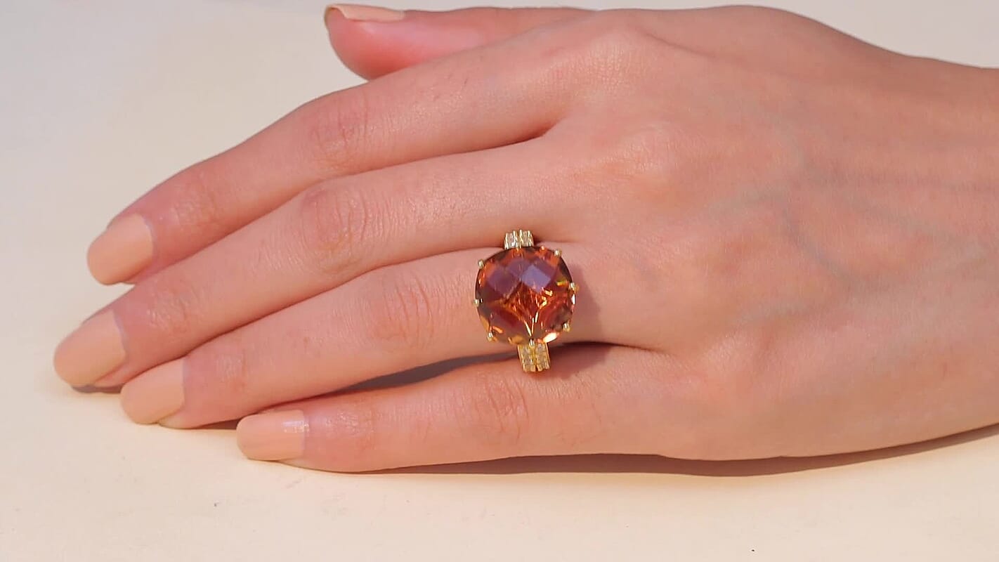 EverTrue Autumn Alexite, White Zircon Ring in 18K YG Plated (Size 10.0) 16.45 ctw