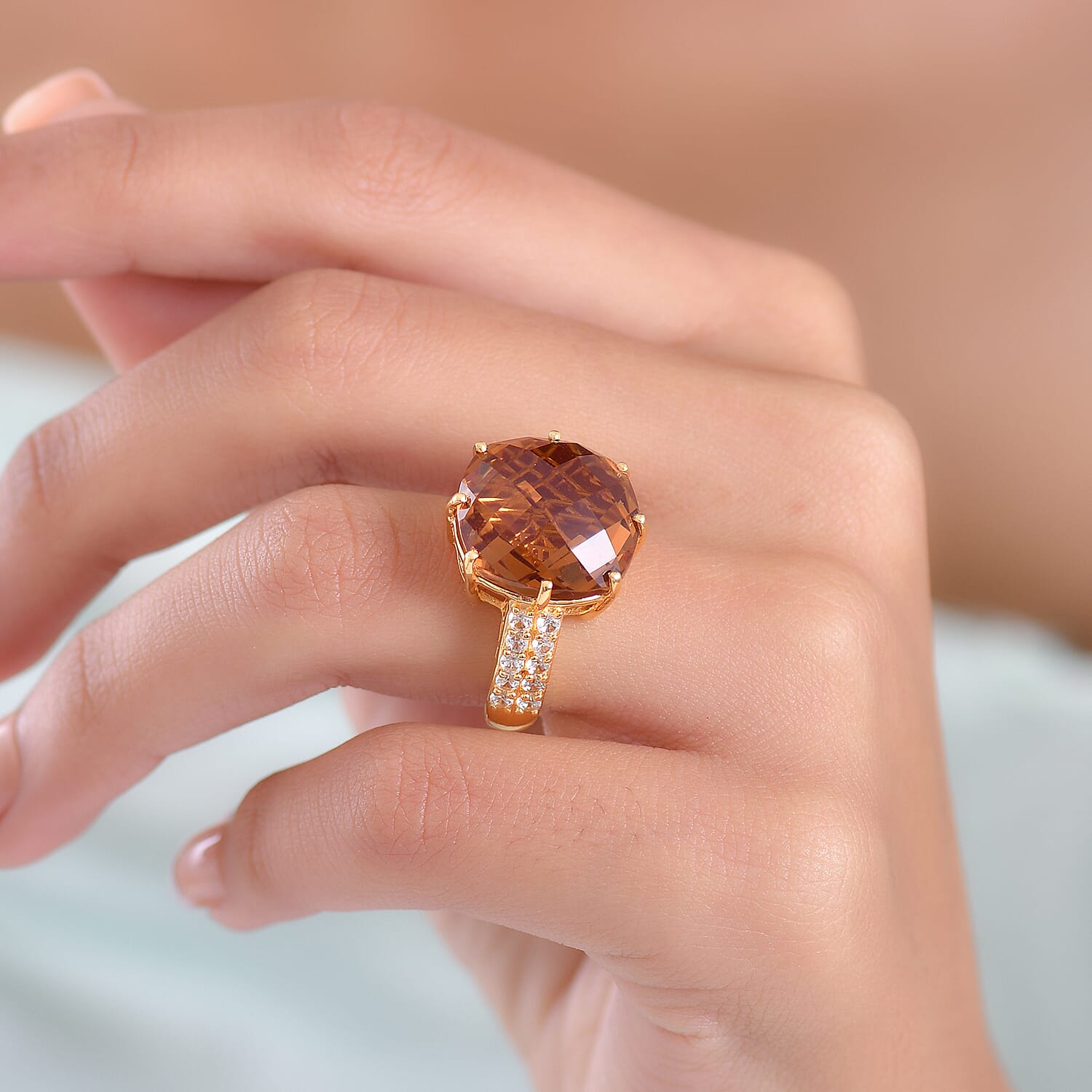 EverTrue Autumn Alexite, White Zircon Ring in 18K YG Plated 16.40 ctw (Size 6.0)