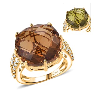 EverTrue Autumn Alexite, White Zircon Ring in 18K YG Plated 16.40 ctw (Size 9.0)
