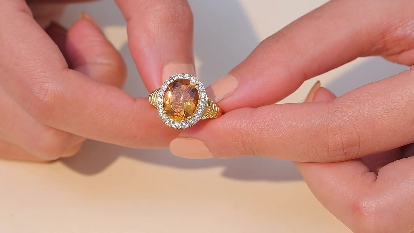 EverTrue Autumn Alexite and White Zircon 5.40 ctw Ring in 18K Yellow Gold Plated