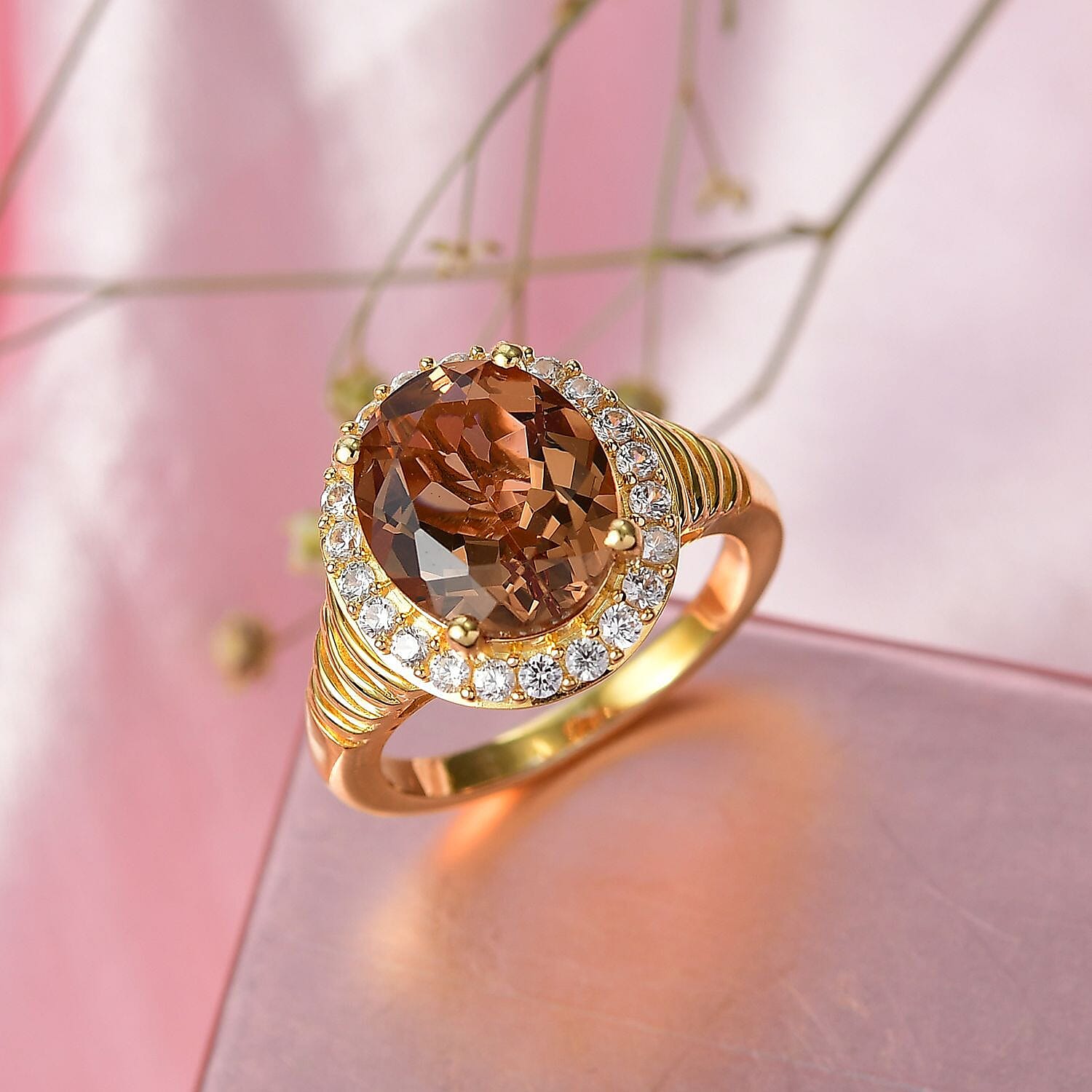 EverTrue Autumn Alexite, White Zircon Ring in 18K YG Plated 5.40 ctw (Size 7.0)