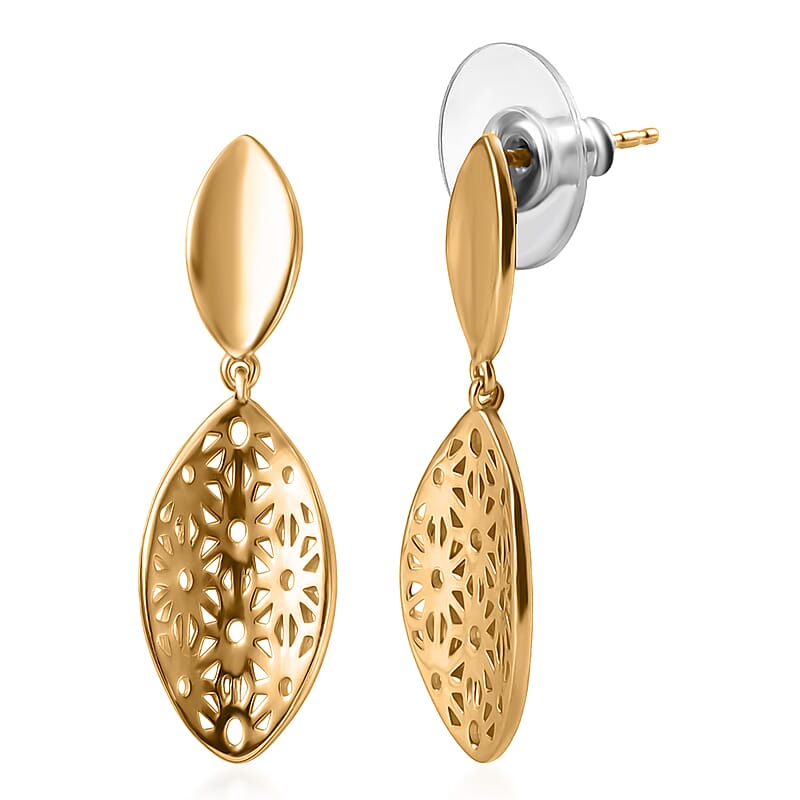 EverTrue Bronzella Collection Floral Filigree Drop Earrings in 18K Yellow Gold Plated Bronze