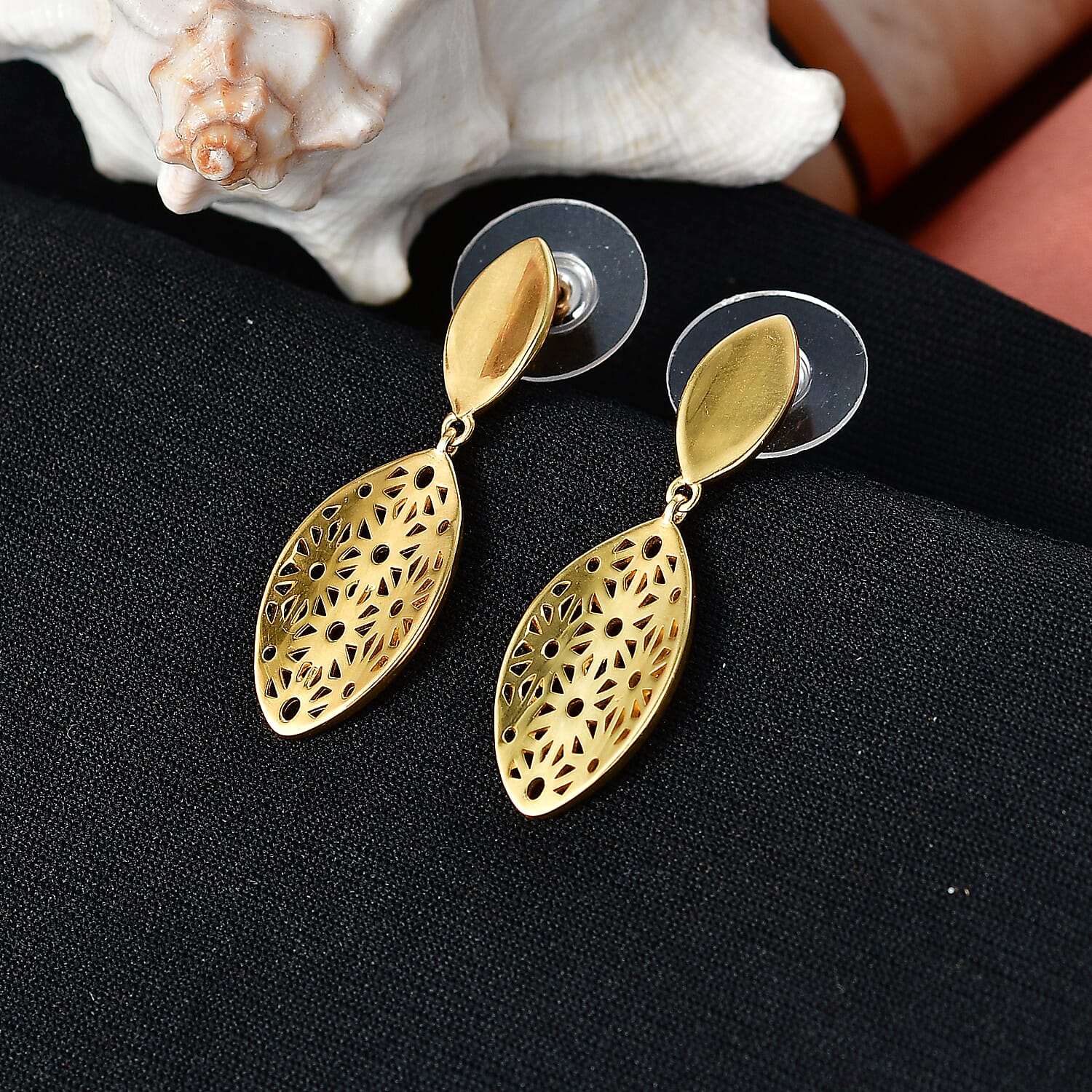 EverTrue Bronzella Collection Floral Filigree Drop Earrings in 18K Yellow Gold Plated Bronze