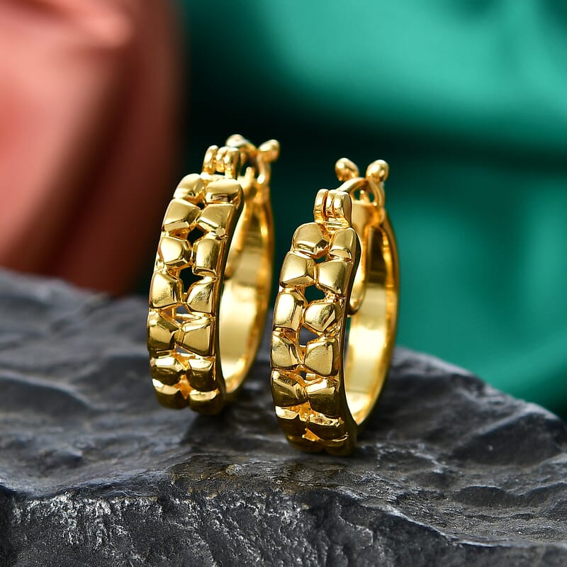 EverTrue Bronzella Collection Golden Pebble Hoop Earring in 18K YG Plated Bronze