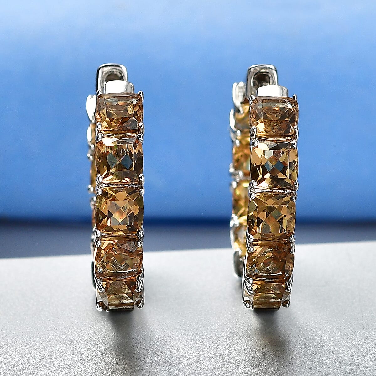 EverTrue Autumn Alexite 10.60 ctw Art Deco Hoop Earrings in Platinum Bond image number 1