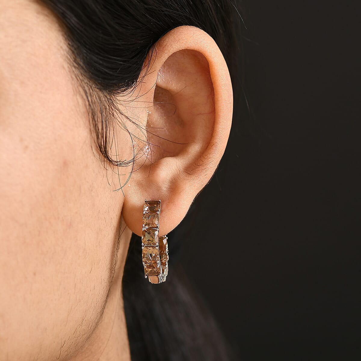 EverTrue Autumn Alexite 10.60 ctw Art Deco Hoop Earrings in Platinum Bond image number 2