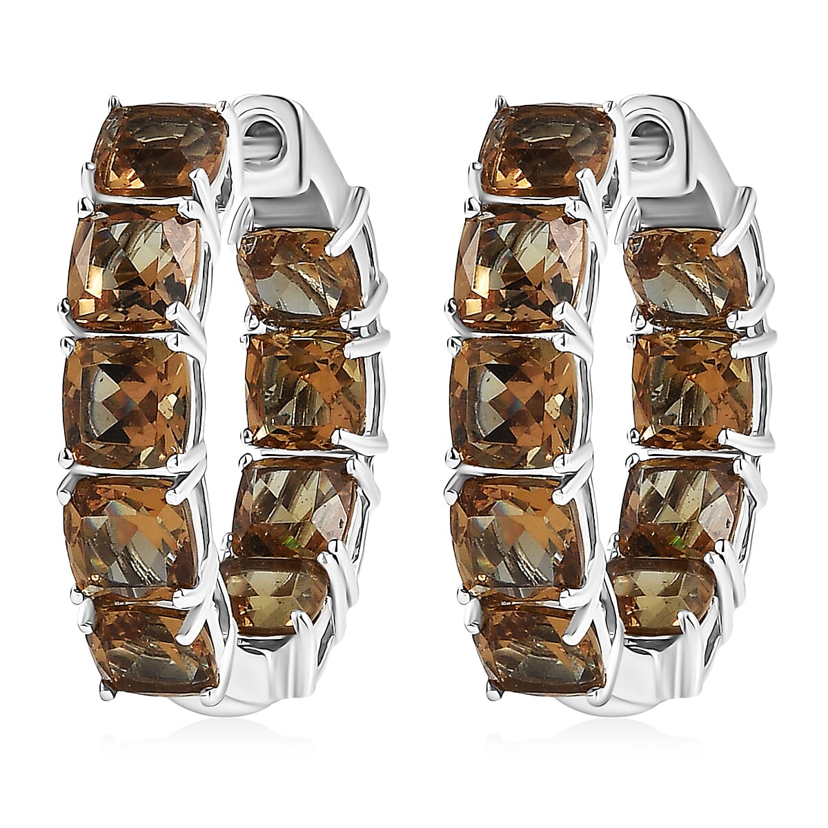 EverTrue Autumn Alexite 10.60 ctw Art Deco Hoop Earrings in Platinum Bond image number 3