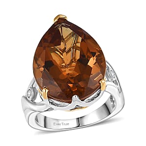 EverTrue Autumn Alexite, White Zircon Ring in 18K YG Plated and Platinum Bond (Size 10.0) 15.10 ctw