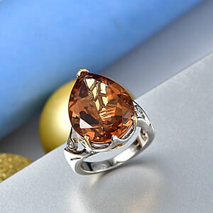 EverTrue Autumn Alexite, White Zircon Ring in 18K YG Plated and Platinum Bond (Size 10.0) 15.10 ctw