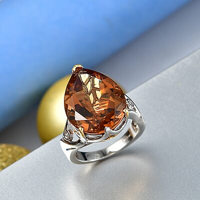 EverTrue Autumn Alexite and White Zircon 15.10 ctw Ring in 18K YG Plated and Platinum Bond (Size 7.0)