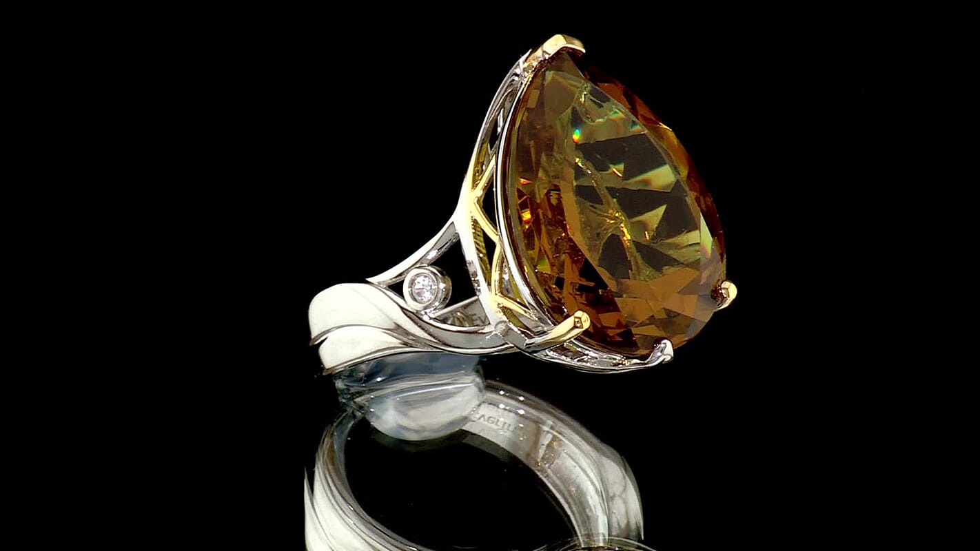 EverTrue Autumn Alexite, White Zircon Ring in 18K YG Plated and Platinum Bond (Size 10.0) 15.10 ctw