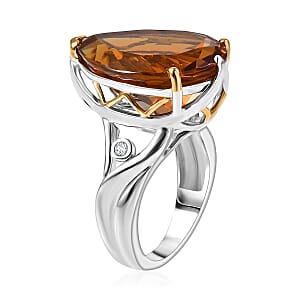 EverTrue Autumn Alexite, White Zircon Ring in 18K YG Plated and Platinum Bond (Size 10.0) 15.10 ctw