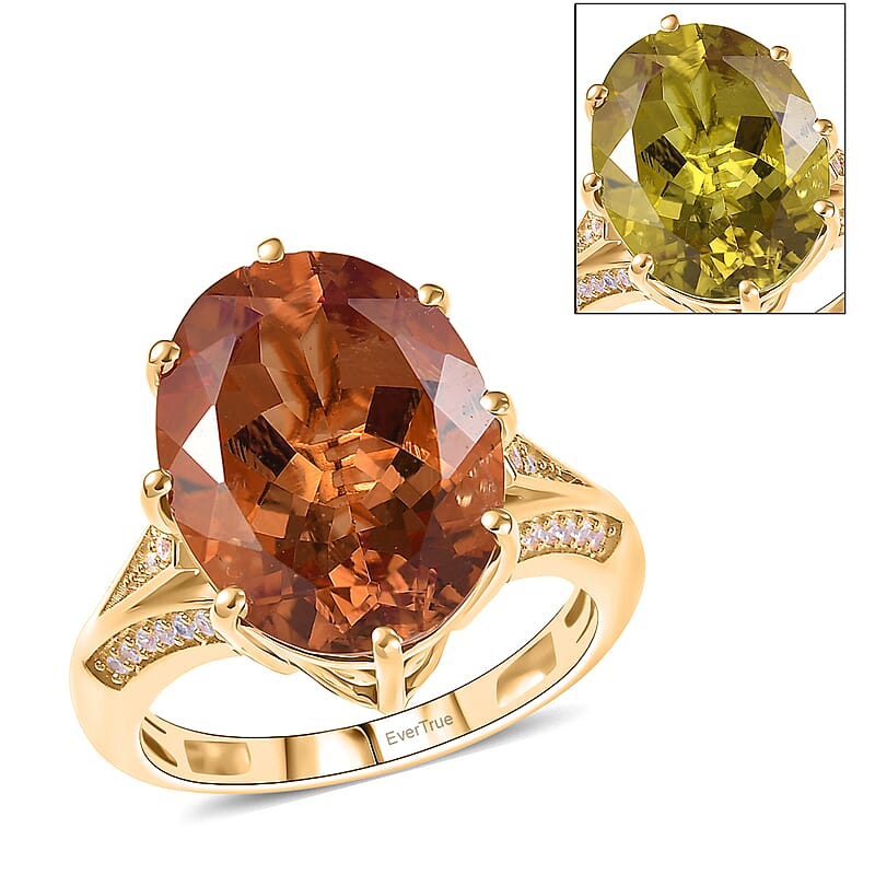 EverTrue Autumn Alexite, White Zircon Ring in 18K YG Plated 9.10 ctw (Size 10.0)