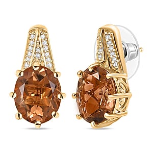 EverTrue Autumn Alexite and White Zircon 7.20 ctw Earrings in 18K Yellow Gold Plated