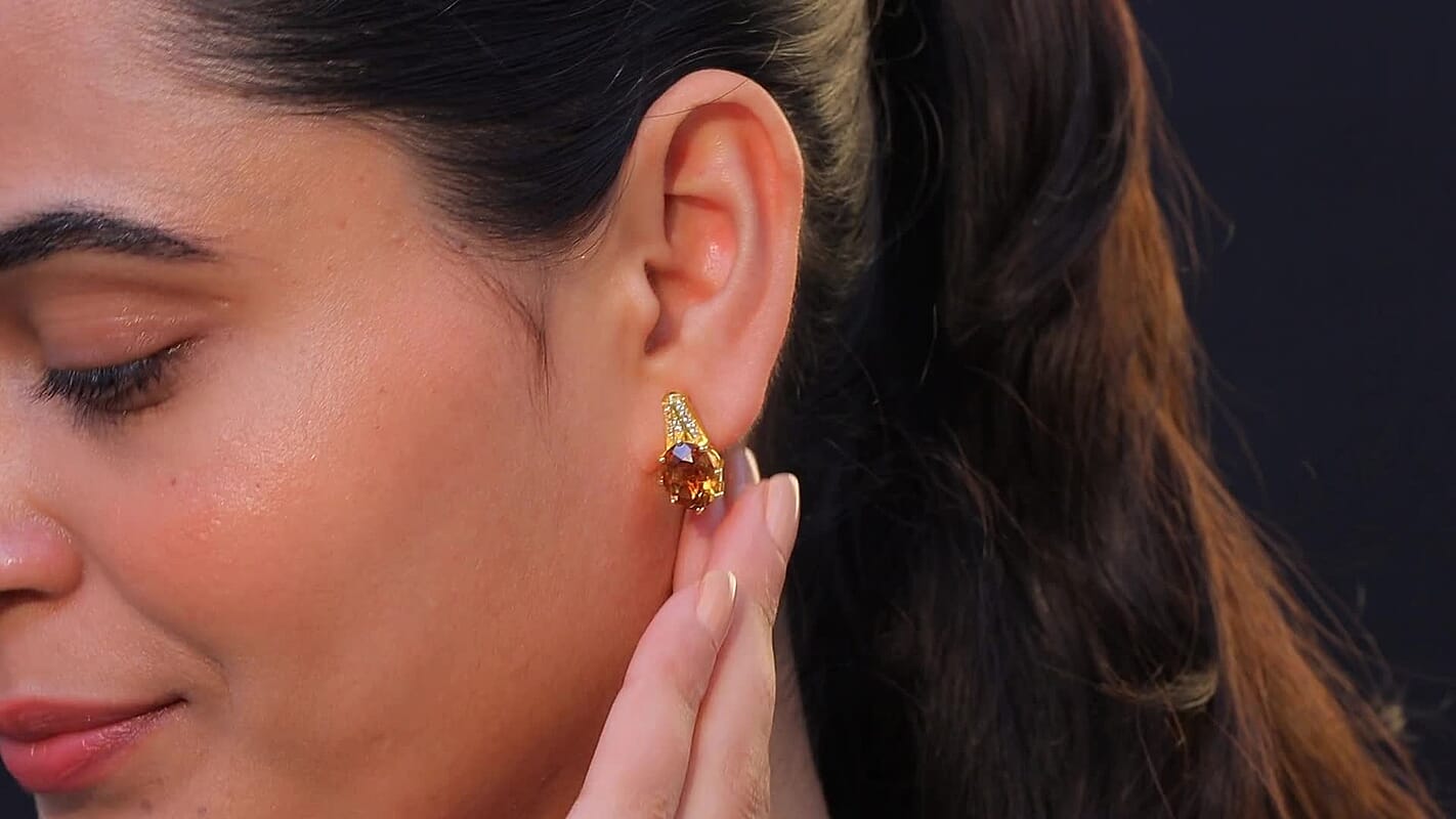 EverTrue Autumn Alexite and White Zircon 7.20 ctw Art Deco Earrings in 18K Yellow Gold Plated