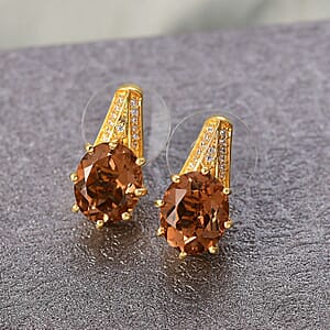 EverTrue Autumn Alexite and White Zircon 7.20 ctw Art Deco Earrings in 18K Yellow Gold Plated