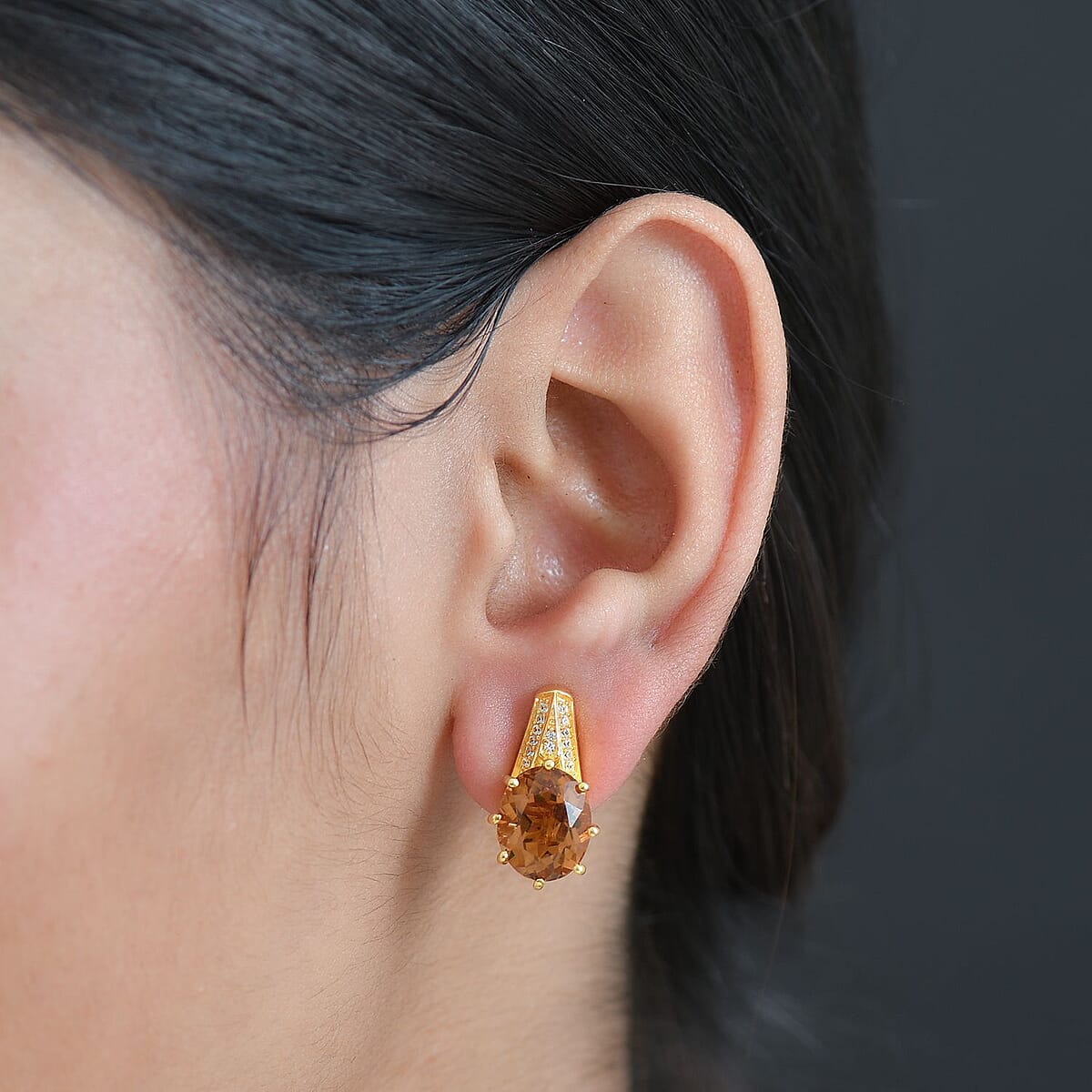 EverTrue Autumn Alexite and White Zircon 7.20 ctw Earrings in 18K Yellow Gold Plated image number 2