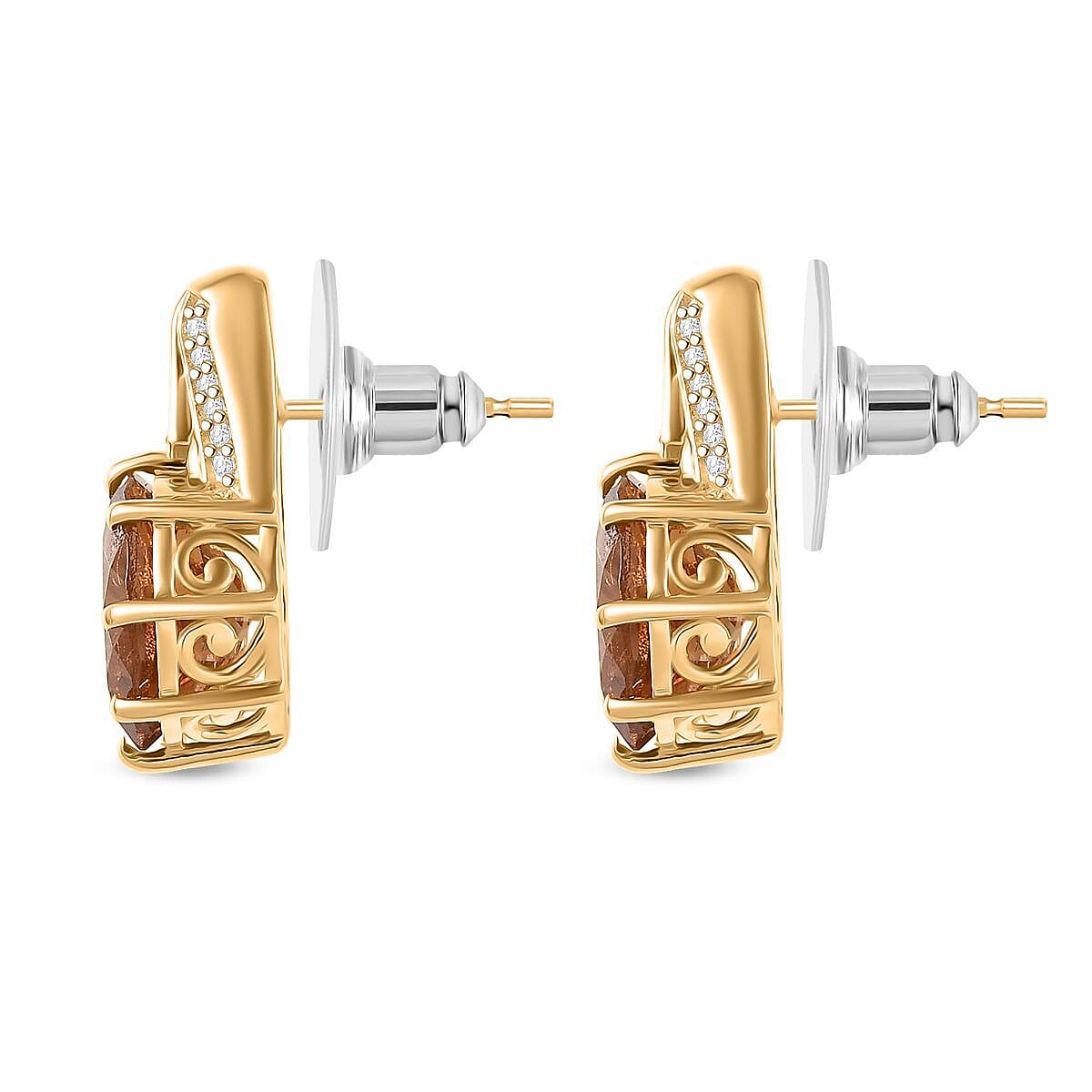 EverTrue Autumn Alexite and White Zircon 7.20 ctw Earrings in 18K Yellow Gold Plated image number 3